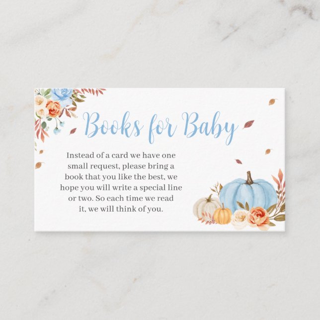 Carte D'accompagnement Fall in Love Automne Bleu Citrouille Livres pour b (Devant)