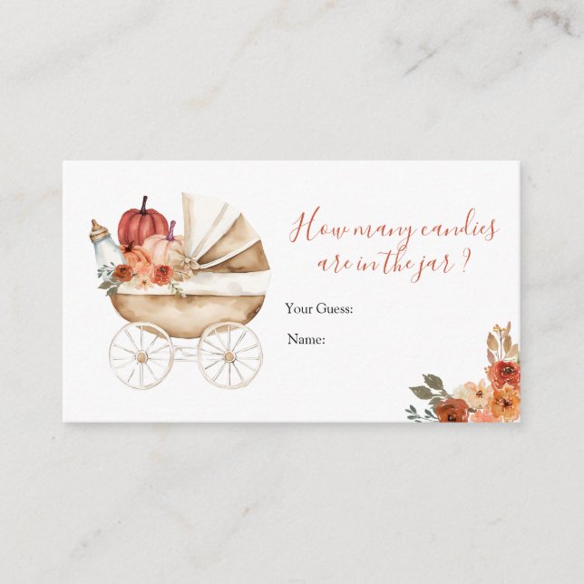 Carte D'accompagnement Fall Pumpkin Stroller Baby Shower How Many Candies (Devant)