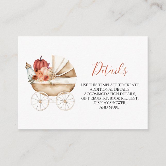 Carte D'accompagnement Fall Pumpkin Stroller Floral Baby Shower Detail (Devant)