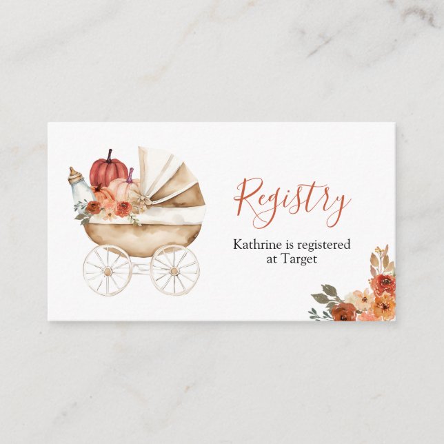 Carte D'accompagnement Fall Pumpkin Stroller Floral Baby Shower Registry (Devant)