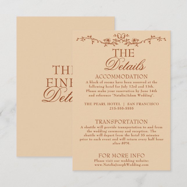 Carte D'accompagnement Fancy Floral Boho Beige Terracotta Wedding Details (Devant / Derrière)