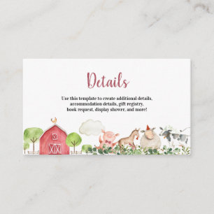 Carte D'accompagnement Farm House Animaux Barnyard Details Card