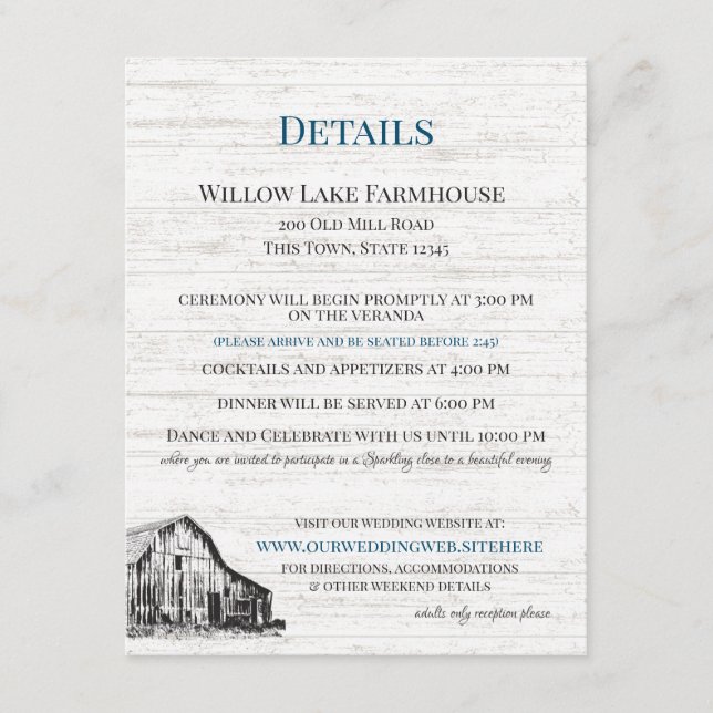 Carte D'accompagnement Farmhouse Country Grange Détails de l'croquis Info (Devant)