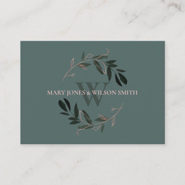 CARTE D'ACCOMPAGNEMENT FAUNE ROSE VERTE BLUSH WREATH MARIAGE WISHING BIEN (Devant)