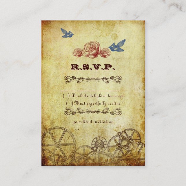 Carte D'accompagnement Faux Antique Gold Victorian Steampunk Mariage (Devant)