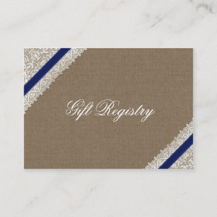 Carte D'accompagnement FAUX bleu marine dentelle et burlap Registre cadea