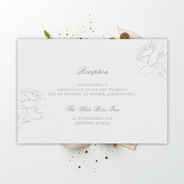 Carte D'accompagnement Faux Embossé Perle Rose Réception Mariage Classiqu (ethereal wedding theme white reception formal traditional modern classic floral roses elevated)