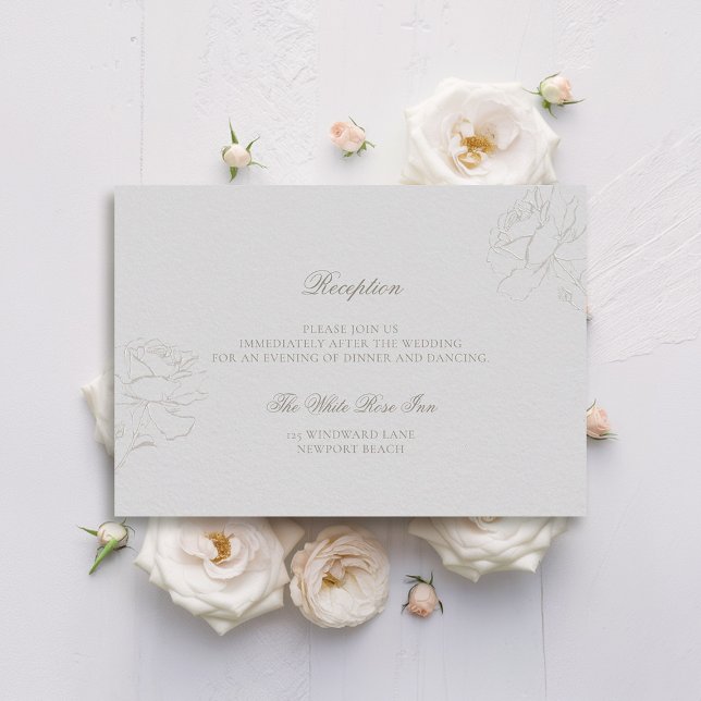 Carte D'accompagnement Faux Embossé Rose ivoire classique Mariage de réce (formal wedding details card traditional reception ecru faux embossed roses ivory modern classic)