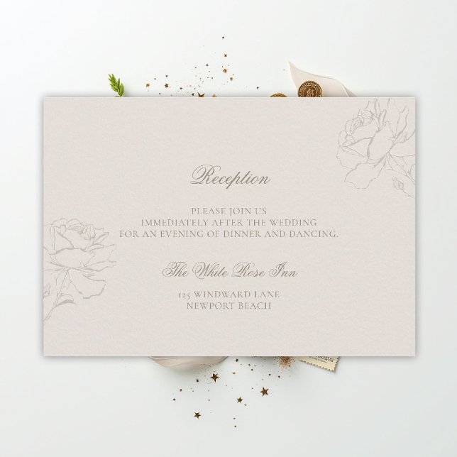 Carte D'accompagnement Faux Embossed Roses Ecru Classic Reception Wedding (ethereal wedding theme ecru reception formal traditional modern classic floral roses elevated)