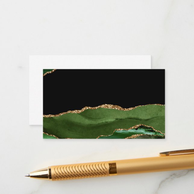 Carte D'accompagnement Faux Emerald Green Marbled Agate (Devant/Arrière en situation)