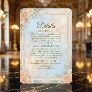 Carte D'accompagnement Faux filigrane doré sur marbre floral pêche