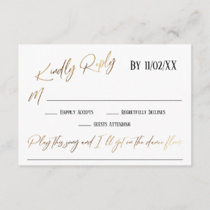 Carte D'accompagnement Faux Gold écriture simple demande de chanson RSVP