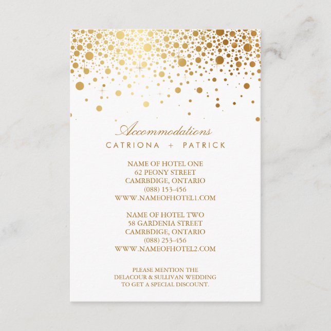 Carte D'accompagnement Faux Gold Foil Confetti Elégant Hébergement Voitur (Devant)