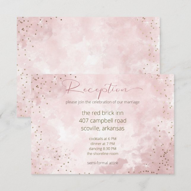 Carte D'accompagnement Faux Gold Parties scintillant & Pink Modern Récept (Devant / Derrière)