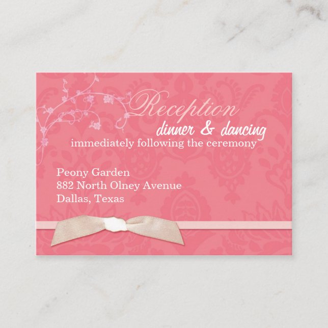Carte D'accompagnement Faux Ribbon Coral Rose Mariage Réception (Devant)