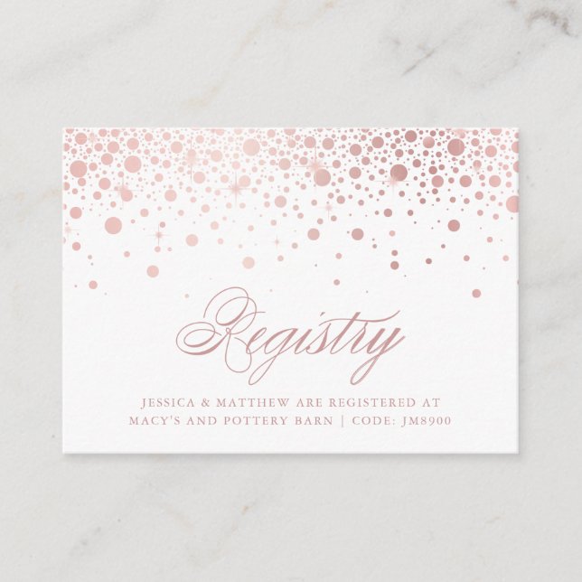 Carte D'accompagnement Faux Rose Gold Foil Confetti Dots Registre Mariage (Devant)