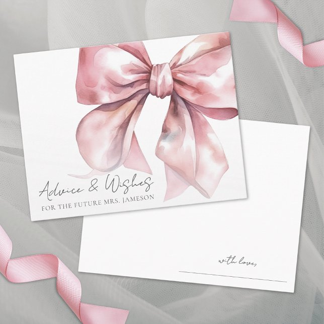 Carte D'accompagnement Félicitations de Mariage avec un Nœud Rose Fardé (Blush Pink Bow Bridal Shower Advice Wishes Enclosure Card)