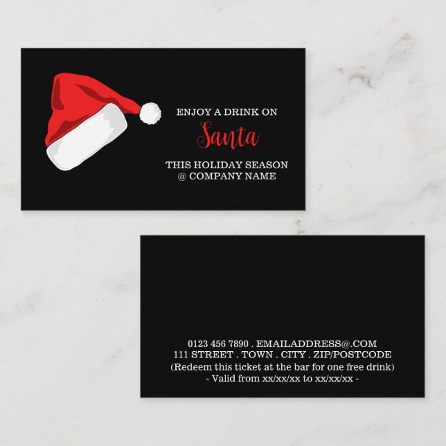 Carte D'accompagnement Festive - Santa Hat - Billet boisson (Devant / Derrière)
