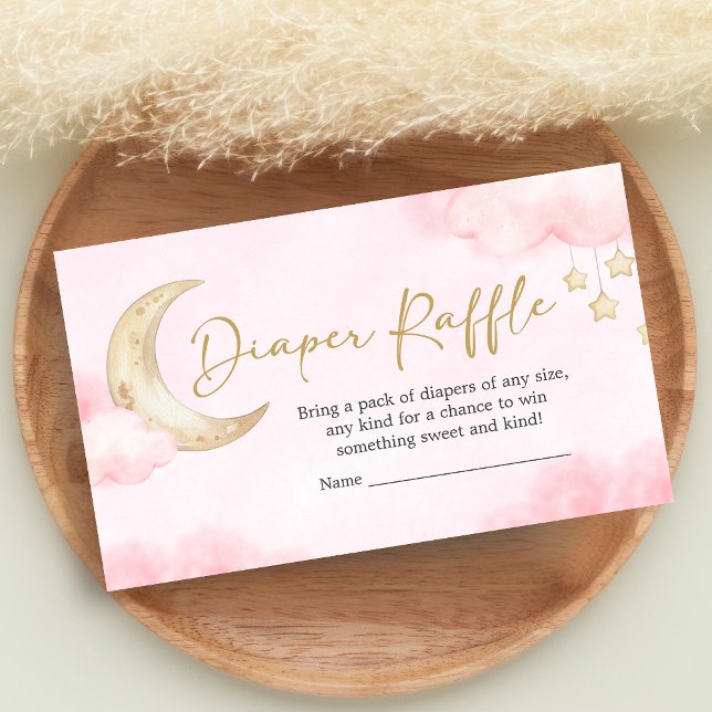 Carte D'accompagnement Fête Baby Shower Lange de Bébé Rose Fonce sur la L (Over the Moon Baby Shower Diaper Raffle)