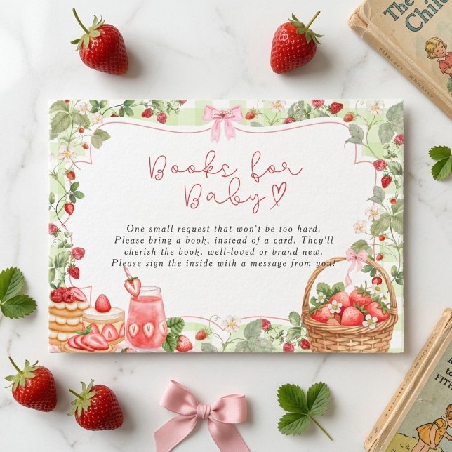 Carte D'accompagnement Fête bébé douce fraise à ruban rose (Créateur téléchargé)