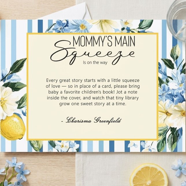 Carte D'accompagnement Fête Bébé Garçon Lemon Blue Main Squeeze de Maman (Créateur téléchargé)