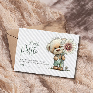 Carte D'accompagnement Fête bébé ourson en salopette verte et fleurs Diap