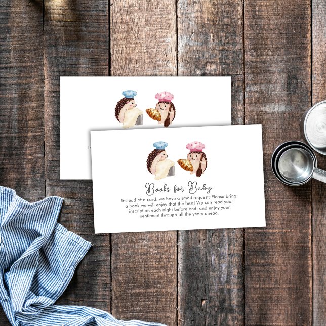 Carte D'accompagnement Fête bébé thème Chef Pâtissier Hérisson Fantaisist (Whimsical Hedgehog Chef Baker Books Baby Shower Enclosure Card)