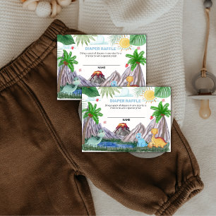 Carte D'accompagnement Fête de Bébé Dino Couche Volcan Montagne Tirage au