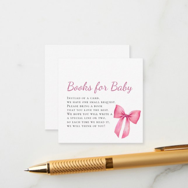 Carte D'accompagnement Fête de bébé fille à ruban rose (Devant/Arrière en situation)