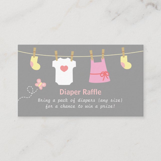Carte D'accompagnement Fête de bébé fille, Billets de tombola pour vêteme (Devant)