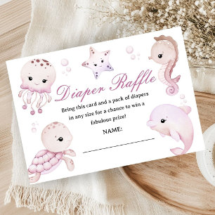 Carte D'accompagnement Fête de Bébé Fille Océan Mer Cadeau Couches Rose