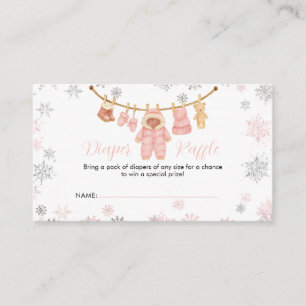 Carte D'accompagnement Fête de Bébé Fille Rose Hivernale Tirage au Sort d