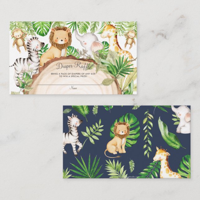 Carte D'accompagnement Fête de Bébé Fleurs Animaux de la Jungle Tombola d (Devant / Derrière)