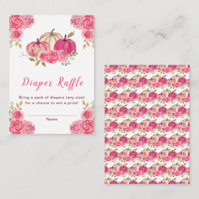 Carte D'accompagnement Fête de Bébé Fleurs Rose Chaud Citrouilles Tirage  (Devant / Derrière)