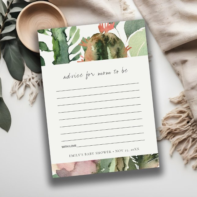 CARTE D'ACCOMPAGNEMENT FETE DE BÉBÉ FLEURS ROSES CACTUS DU DÉSERT CONSEIL (Créateur téléchargé)