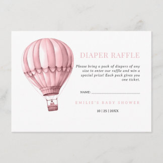 Carte D'accompagnement Fête de Bébé Montgolfière Rose Aventure Fille