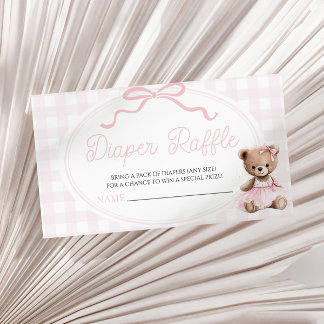 Carte D'accompagnement Fête de bébé ourson en peluche rose Tirage au sort