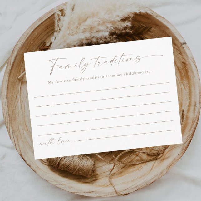 Carte D'accompagnement Fête de bébé Simple Script Traditions familiales (Simple script boho baby shower family traditions enclosure card.)