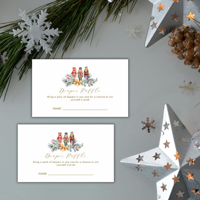 Carte D'accompagnement Fête de Bébé Tirage au Sort de Couches Casse-Noise (Cold Outside Nutcracker Diaper Raffle Baby Shower Enclosure Card)