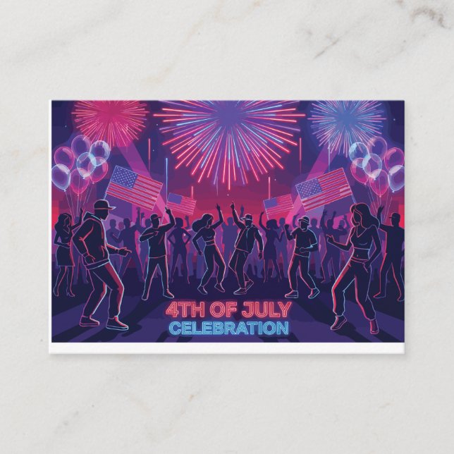 Carte D'accompagnement Fête de danse du 4 juillet Neon (Devant)