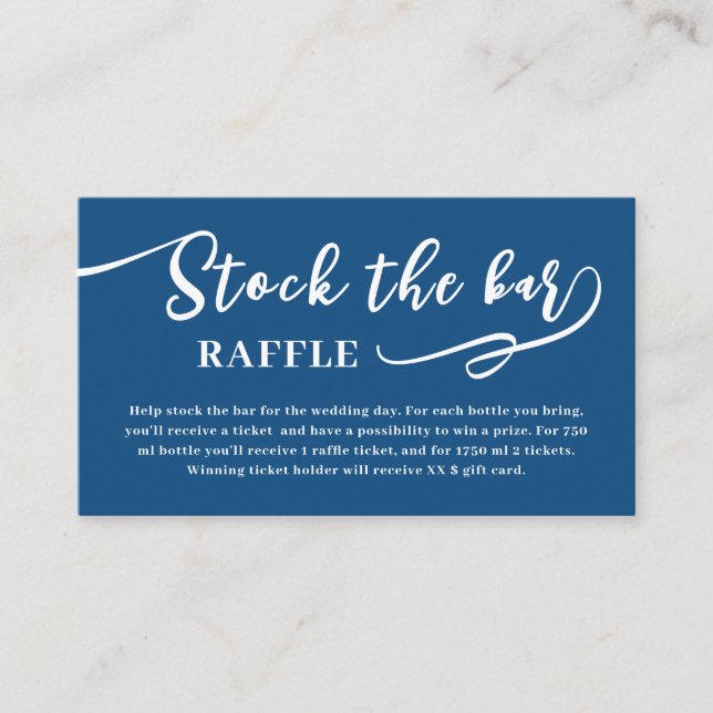 Carte D'accompagnement Fête de mariage Blue Script Stock the bar  (Devant)