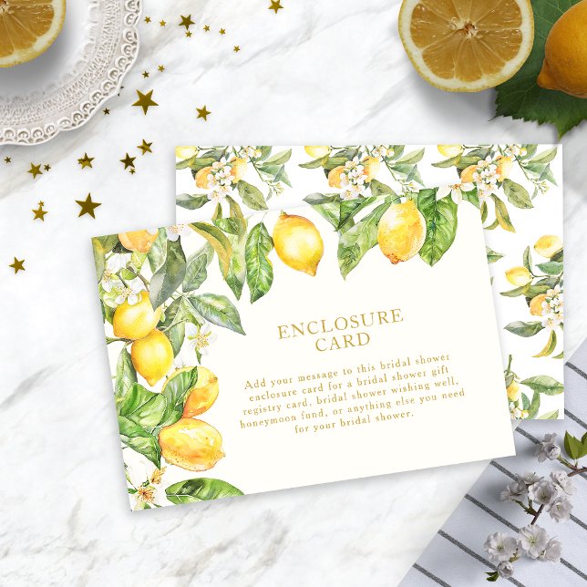 Carte D'accompagnement Fête de mariage floral au citron (Lemon Floral Bridal Shower Enclosure Card by Painted Paperie
)