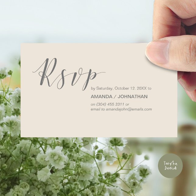 Carte D'accompagnement Fête de mariage moderne RSVP, en Crème gris foncé (Modern Wedding RSVP Invitation Card, Online reply, Email or phone, in cream and dark grey)