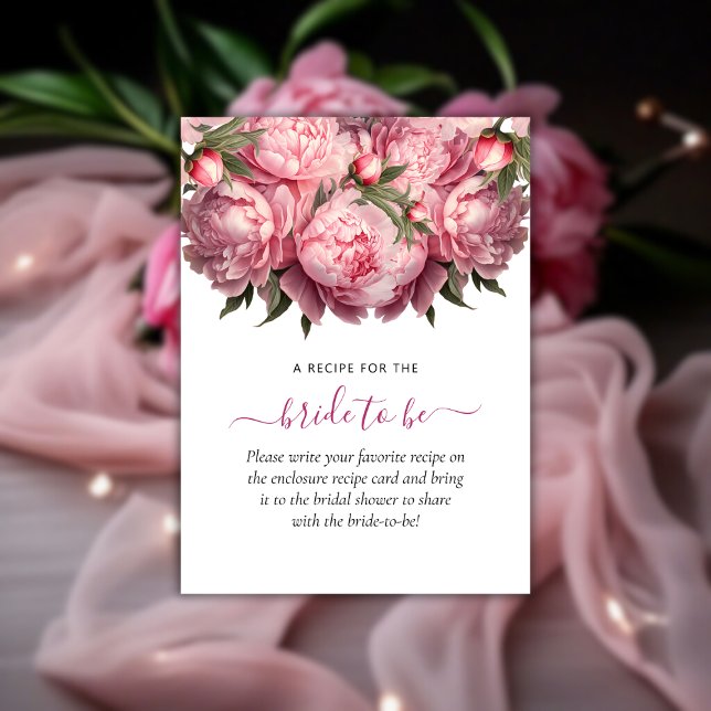 Carte D'accompagnement Fête de mariage Pink Peonies (Pink Peonies Watercolor Bridal Shower Enclosure Card)