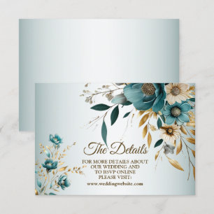 Carte D'accompagnement Fête de mariage Turquoise Fleur blanche Feuilles d