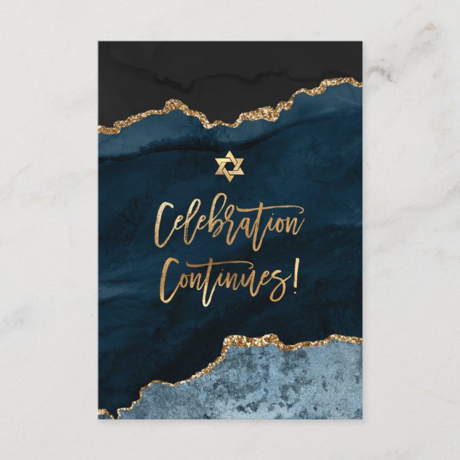 Carte D'accompagnement ✡ fête de Mitzvah ! Aquarelle Agate bleu ardoise (Devant)