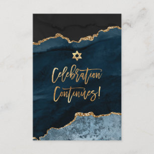 Carte D'accompagnement ✡ fête de Mitzvah ! Aquarelle Agate bleu ardoise
