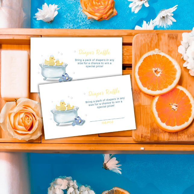 Carte D'accompagnement Fête de naissance Bébé Canard Maman Baignoire Couc (Mommy Duck Bathtub Diaper Raffle Baby Shower Enclosure Card)