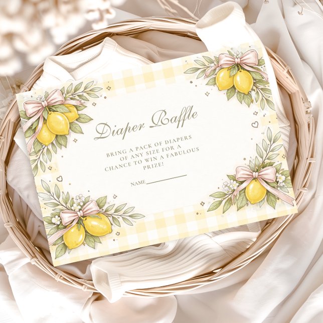 Carte D'accompagnement Fête de Naissance Bébé Gingham Citron Italien (Créateur téléchargé)