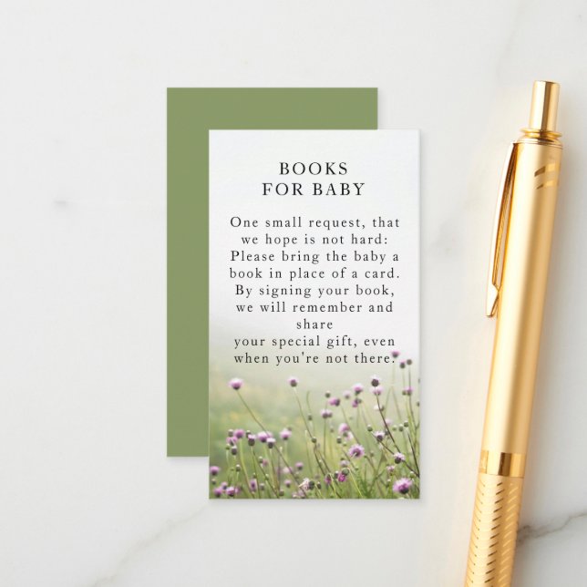 Carte D'accompagnement Fête de naissance champ de fleurs sauvages vert sa (Devant/Arrière en situation)